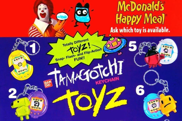 1998 McDonald's Happy Meal promotional insert for the Bandai Tamagotchi keychain toys