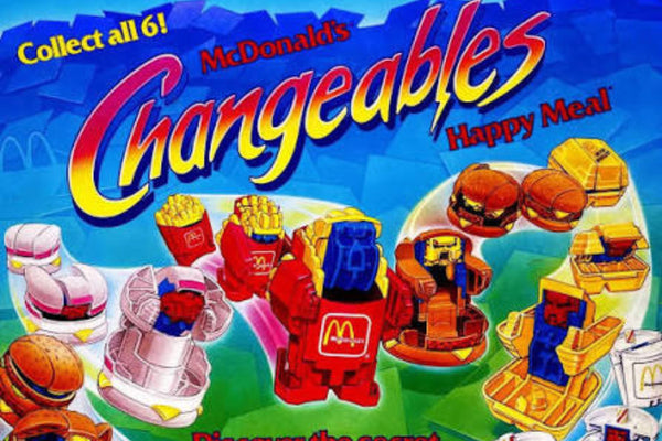Vintage McDonald's Changeables Happy Meal advertising artwork showing food transforming into robots.