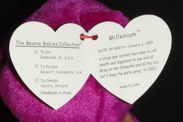 Open Ty swing tag for the Millennium bear showing the famous Millenium misspelling